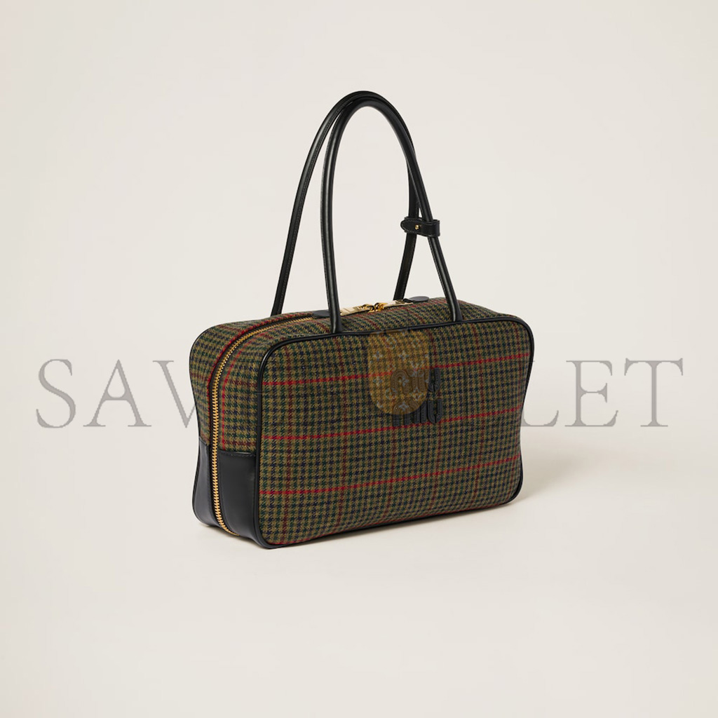 MIU MIU BEAU TARTAN TOP-HANDLE BAG WITH LEATHER DETAILS 5BB163 (34*20*10cm)